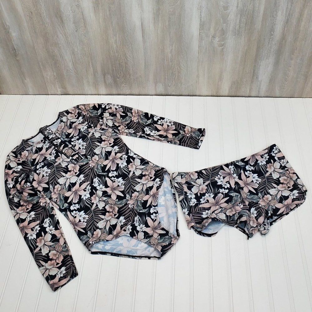 Misfit Retro Floral Cut Out Zipped Rashguard Set G-0191.92 - Picture 11 of 15